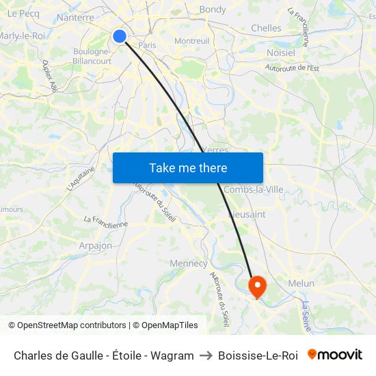 Charles de Gaulle - Étoile - Wagram to Boissise-Le-Roi map