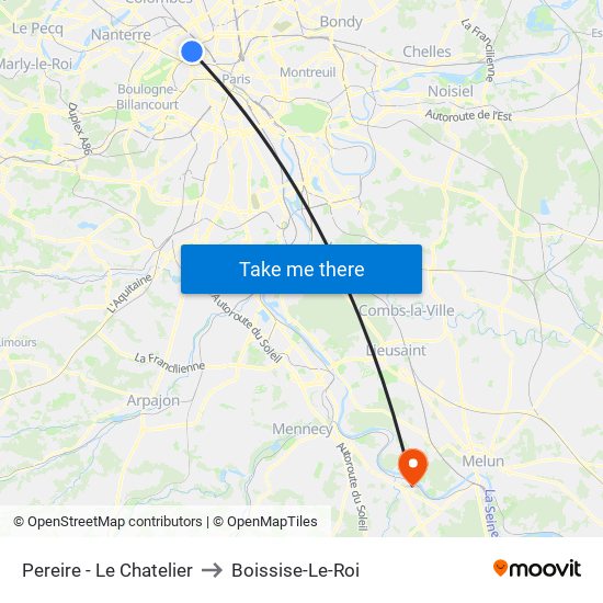 Pereire - Le Chatelier to Boissise-Le-Roi map