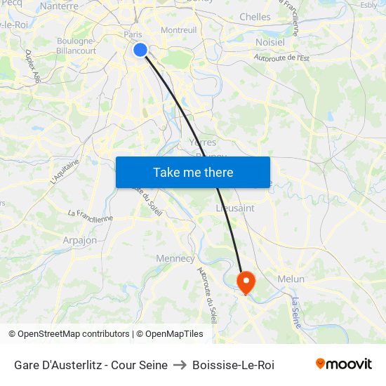 Gare D'Austerlitz - Cour Seine to Boissise-Le-Roi map