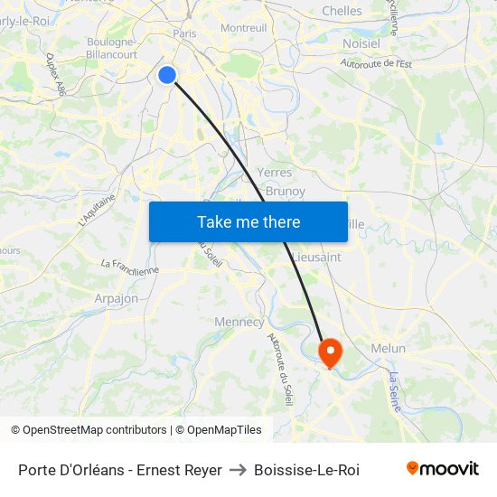 Porte D'Orléans - Ernest Reyer to Boissise-Le-Roi map