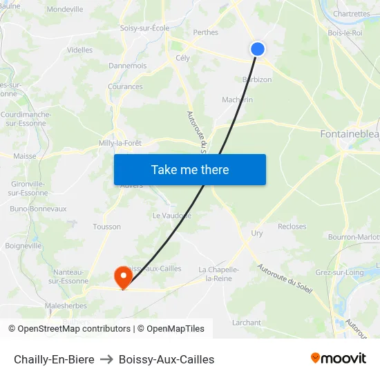 Chailly-En-Biere to Boissy-Aux-Cailles map