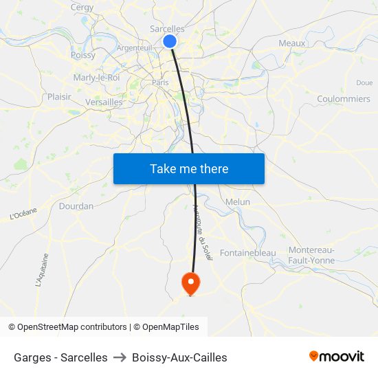Garges - Sarcelles to Boissy-Aux-Cailles map