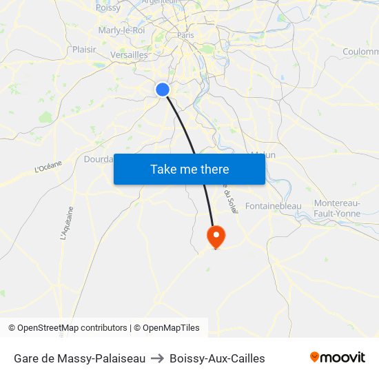 Gare de Massy-Palaiseau to Boissy-Aux-Cailles map