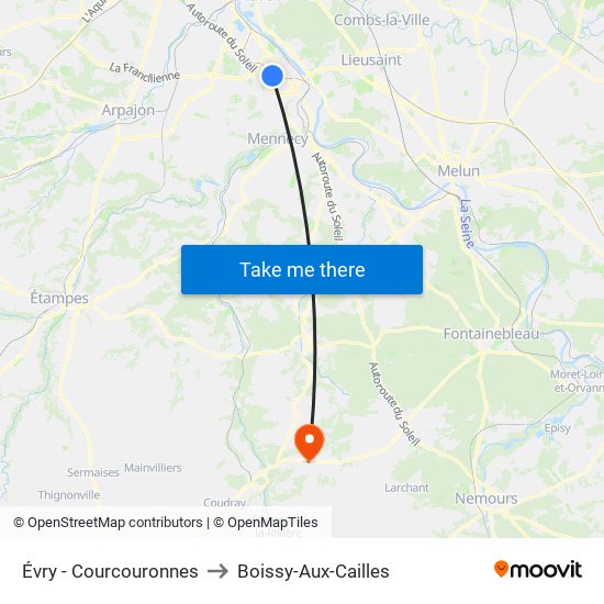 Évry - Courcouronnes to Boissy-Aux-Cailles map