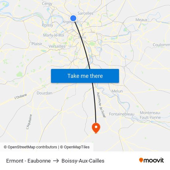 Ermont - Eaubonne to Boissy-Aux-Cailles map