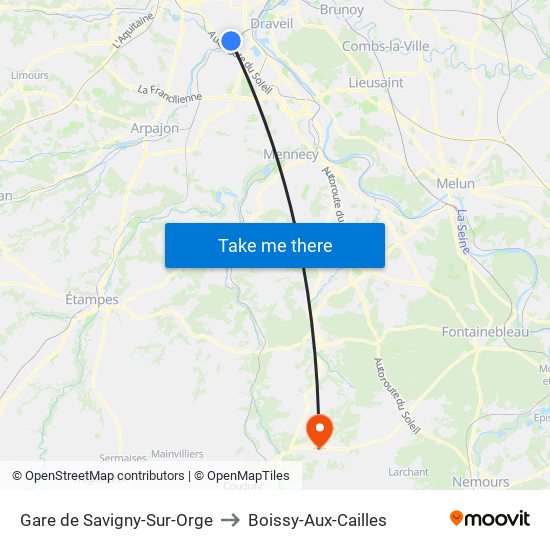 Gare de Savigny-Sur-Orge to Boissy-Aux-Cailles map