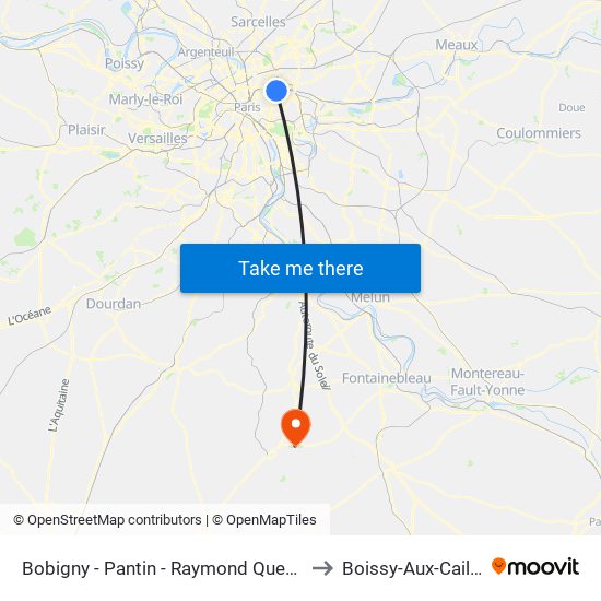 Bobigny - Pantin - Raymond Queneau to Boissy-Aux-Cailles map