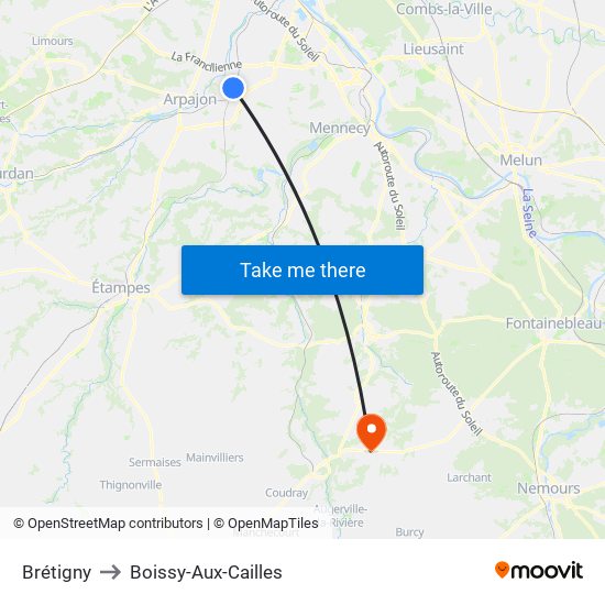 Brétigny to Boissy-Aux-Cailles map