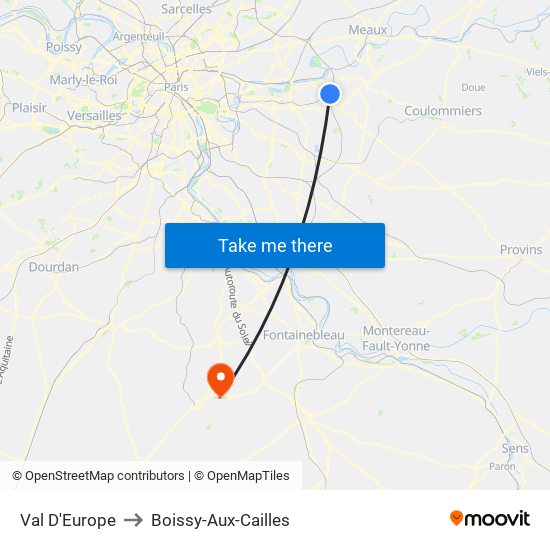 Val D'Europe to Boissy-Aux-Cailles map