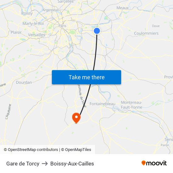 Gare de Torcy to Boissy-Aux-Cailles map