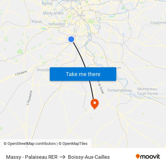 Massy - Palaiseau RER to Boissy-Aux-Cailles map