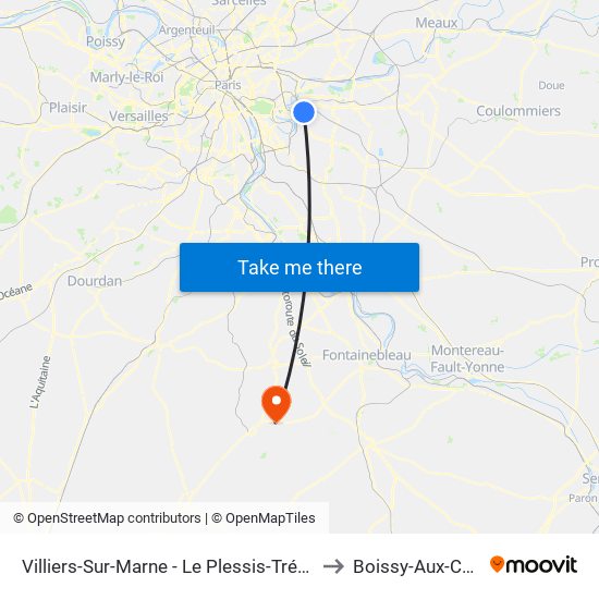 Villiers-Sur-Marne - Le Plessis-Trévise RER to Boissy-Aux-Cailles map