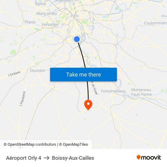 Aéroport Orly 4 to Boissy-Aux-Cailles map