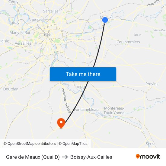 Gare de Meaux (Quai D) to Boissy-Aux-Cailles map