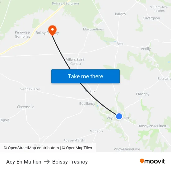 Acy-En-Multien to Boissy-Fresnoy map