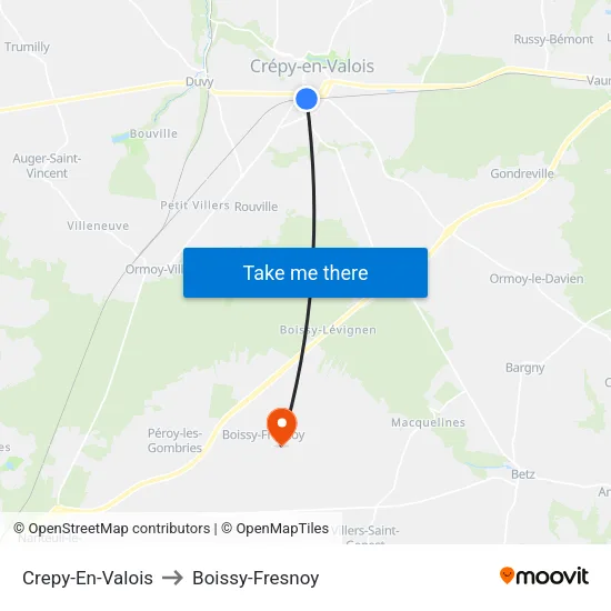 Crepy-En-Valois to Boissy-Fresnoy map