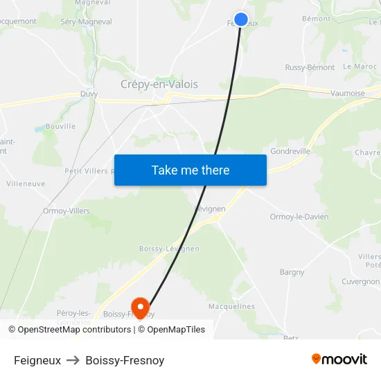 Feigneux to Boissy-Fresnoy map