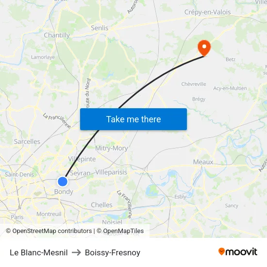 Le Blanc-Mesnil to Boissy-Fresnoy map
