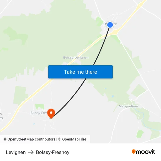 Levignen to Boissy-Fresnoy map