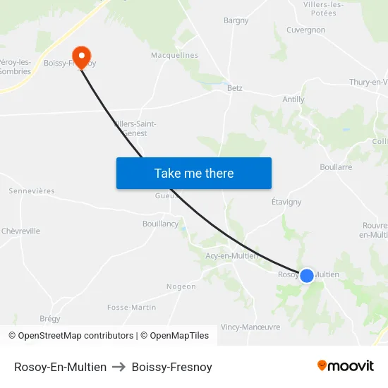Rosoy-En-Multien to Boissy-Fresnoy map