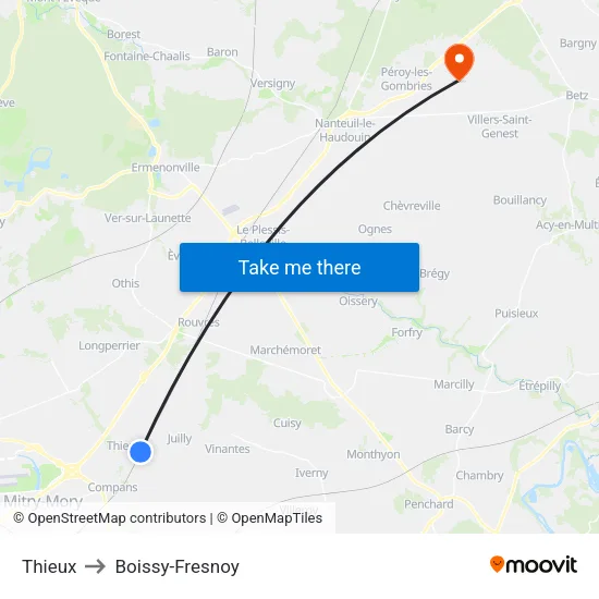 Thieux to Boissy-Fresnoy map