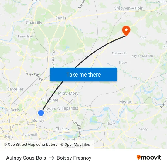Aulnay-Sous-Bois to Boissy-Fresnoy map