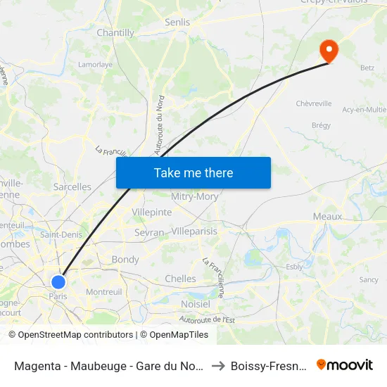 Magenta - Maubeuge - Gare du Nord to Boissy-Fresnoy map