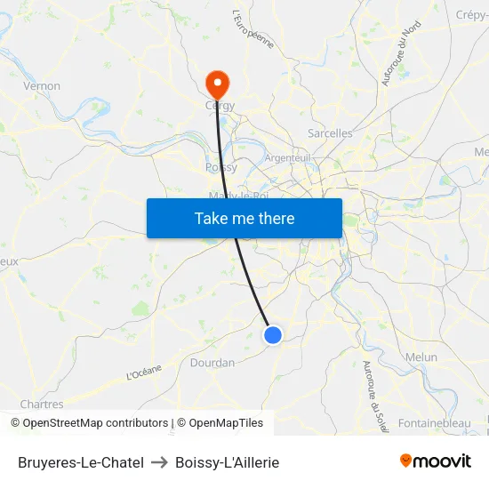 Bruyeres-Le-Chatel to Boissy-L'Aillerie map
