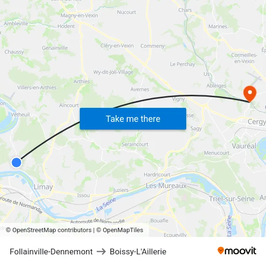 Follainville-Dennemont to Boissy-L'Aillerie map