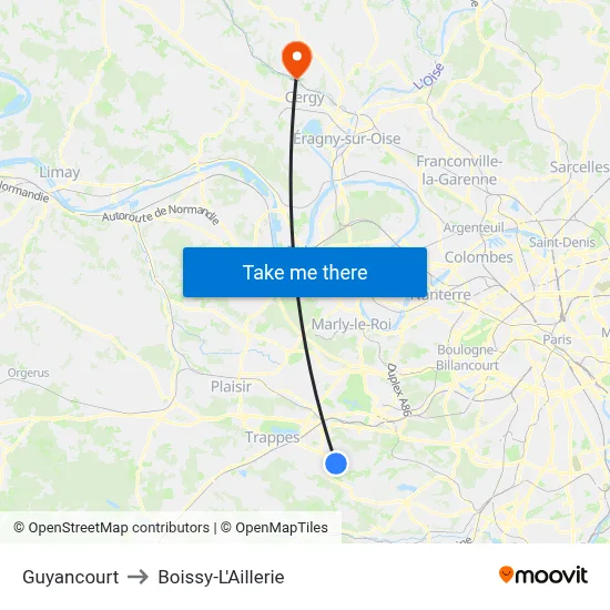 Guyancourt to Boissy-L'Aillerie map