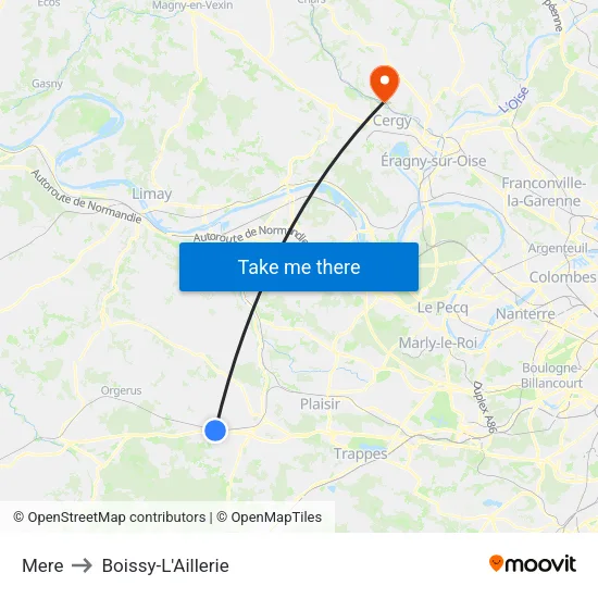 Mere to Boissy-L'Aillerie map