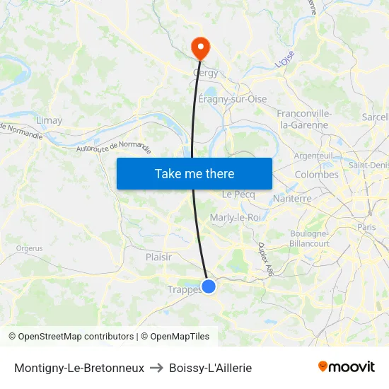 Montigny-Le-Bretonneux to Boissy-L'Aillerie map