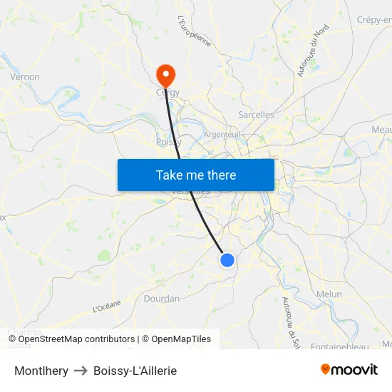 Montlhery to Boissy-L'Aillerie map