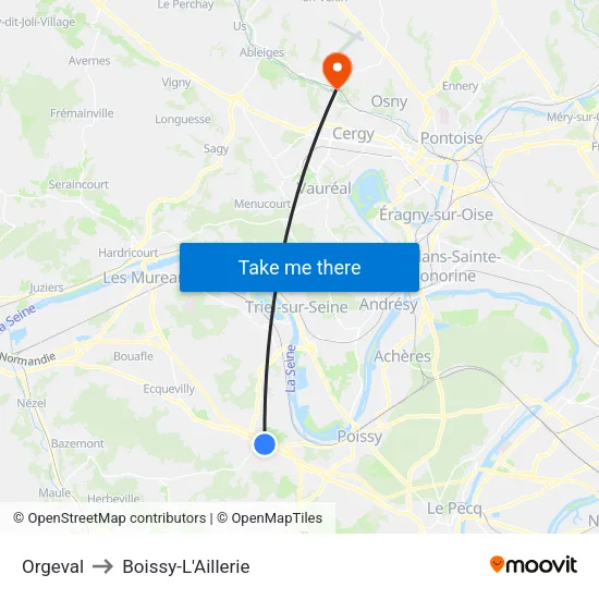 Orgeval to Boissy-L'Aillerie map