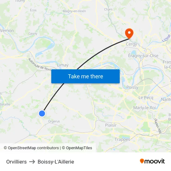 Orvilliers to Boissy-L'Aillerie map