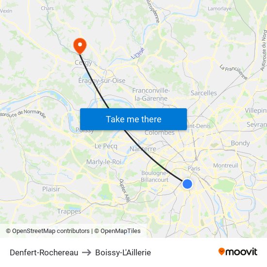 Denfert-Rochereau to Boissy-L'Aillerie map
