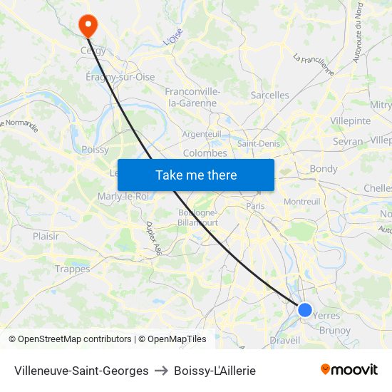 Villeneuve-Saint-Georges to Boissy-L'Aillerie map