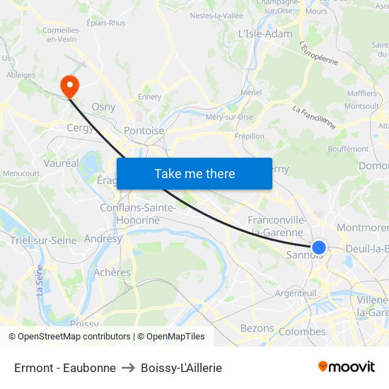 Ermont - Eaubonne to Boissy-L'Aillerie map