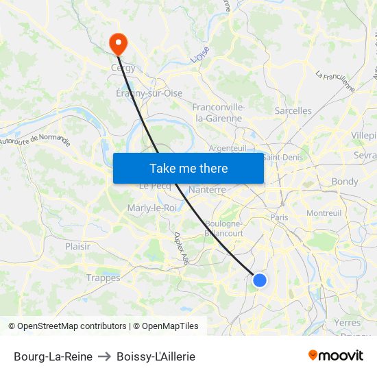 Bourg-La-Reine to Boissy-L'Aillerie map