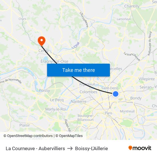 La Courneuve - Aubervilliers to Boissy-L'Aillerie map