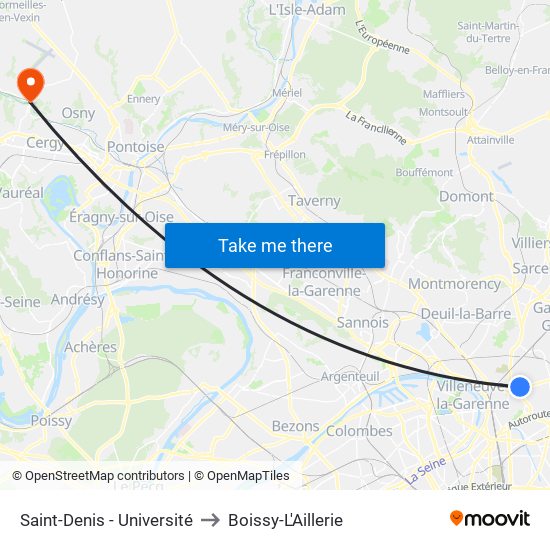 Saint-Denis - Université to Boissy-L'Aillerie map