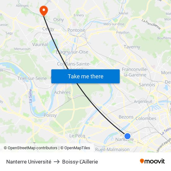 Nanterre Université to Boissy-L'Aillerie map
