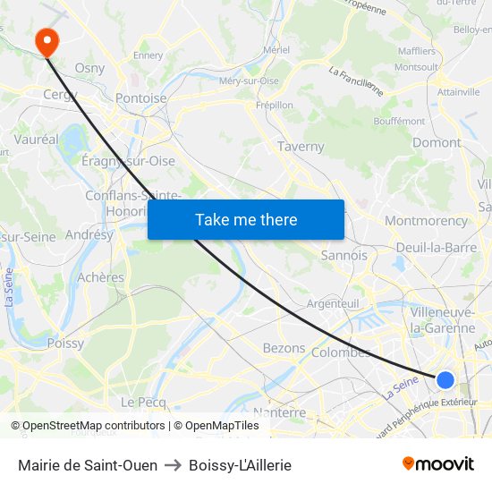 Mairie de Saint-Ouen to Boissy-L'Aillerie map