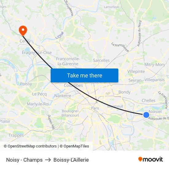Noisy - Champs to Boissy-L'Aillerie map