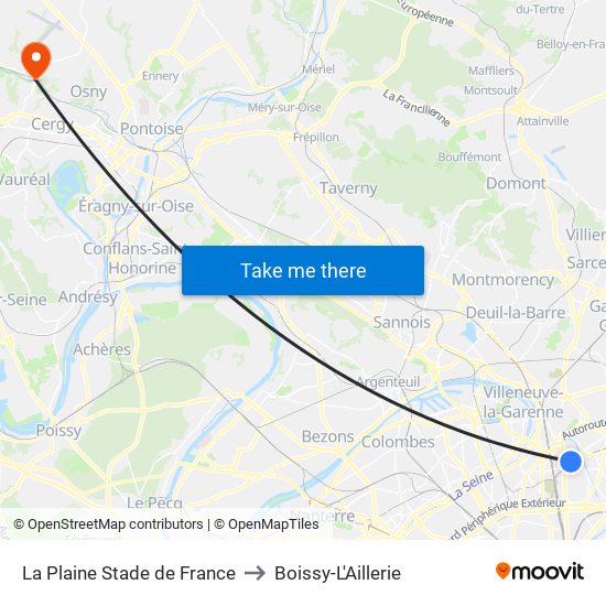 La Plaine Stade de France to Boissy-L'Aillerie map