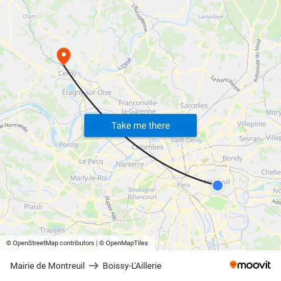 Mairie de Montreuil to Boissy-L'Aillerie map