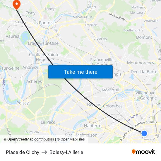 Place de Clichy to Boissy-L'Aillerie map