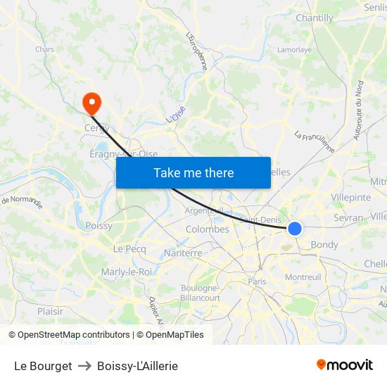 Le Bourget to Boissy-L'Aillerie map