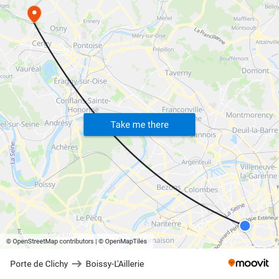 Porte de Clichy to Boissy-L'Aillerie map