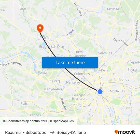 Réaumur - Sébastopol to Boissy-L'Aillerie map